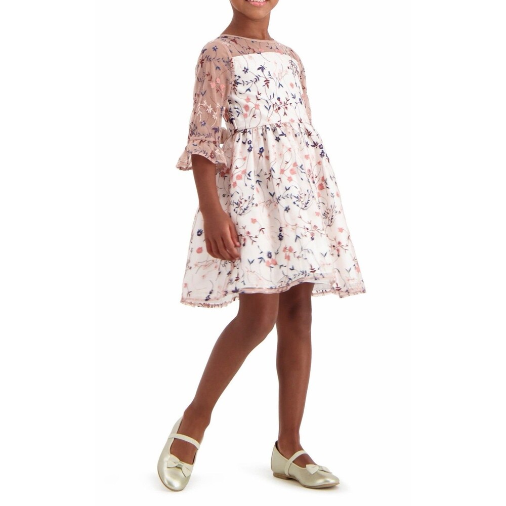 Pippa & Julie 3T Floral Embroidered Mesh Dress Pink Wedding Party Flower Girl